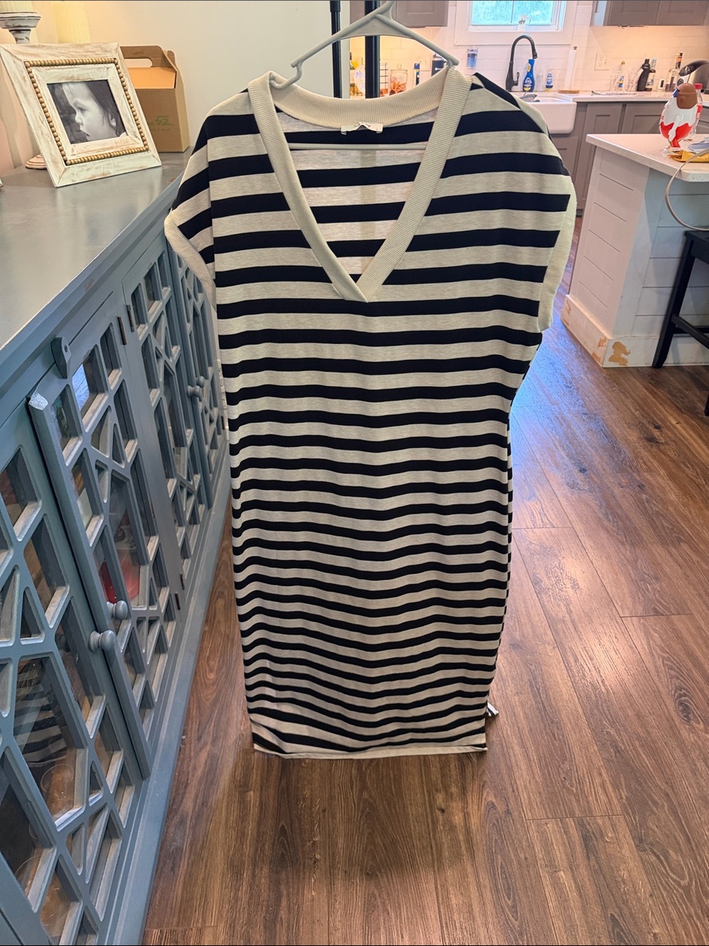 Sadie & Sage Black and Cream Striped V-Neck Maxi Dress